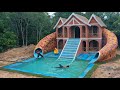 100Days Building Underground Two Story House With Water Slide To Swimming Pool