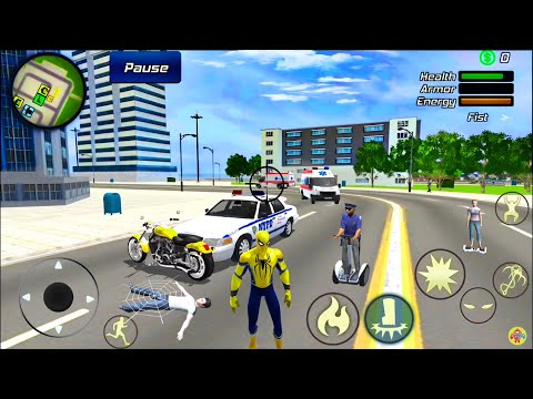 Spider Rope Hero Gangster Crime Simulator #60 - Cop and Bike at Vegas City - Android Gameplay