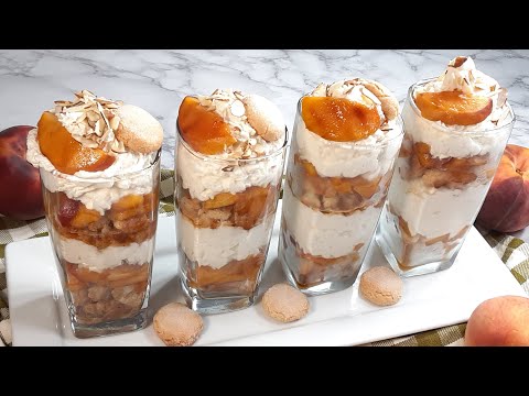 Grilled Peaches with Mascarpone Cream and Amaretti Biscotti Parfaits | Italian Dessert | Easy Recipe