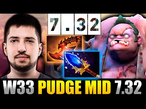How W33 plays PUDGE MID in New Patch 7.32 Dota 2