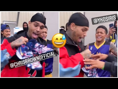 Chris Brown Kidding With YK Osiris Backstage At The Crew League
