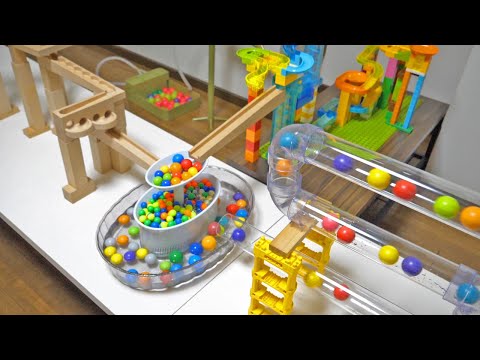 Marble run race ASMR ☆ Round and round transparent tunnel, colorful elevator and usual wooden slope