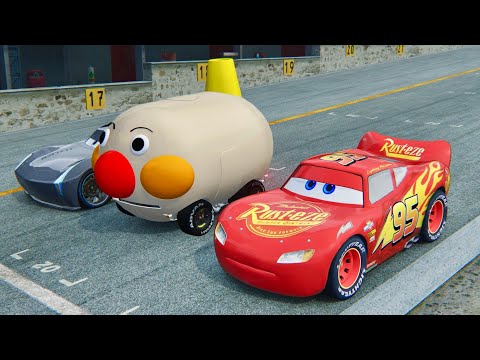 Lightning McQueen vs Anpanman Go vs Jackson Storm at Top Gear Track