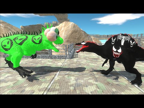 FOUR-EYED ALIEN T REX DEATH FALL v2 - Animal Revolt Battle Simulator