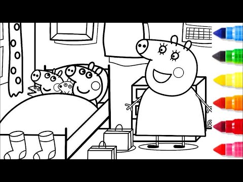 Row Row Row Your Boat | Peppa Pig with Mummy Pig, Sleeping Time Coloring Drawing Videos For Kids