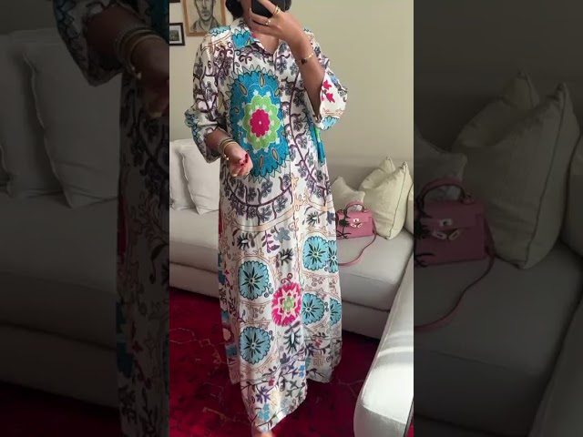 فستان ملمس قطني بنقشات دائرية طويل 2025