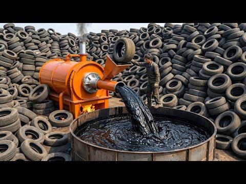 Most incredible Oil Extraction Process from Old Used Tires Recycling | Oil Production Process Video