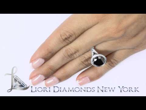 BDR--238 - 5.06 Carat Certified Black Diamond Engagement Ring Pave Halo 18k White Gold