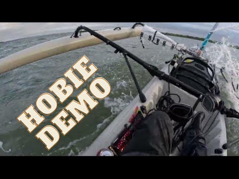 Sailing Hobie Tandem Island kayak demo in 15-20 knot winds. With commentary.