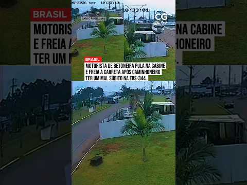 motorista caminhão betoneira pula na cabine de carreta e freia o veículo após motorista passar mal