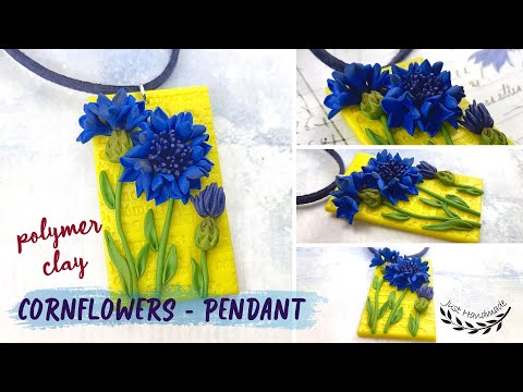 ~JustHandmade~ How to make polymer clay CORNFLOWERS - pendant - tutorial / DIY