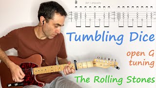 Tumbling Dice in open G tuning - The Rolling Stones - Guitar lesson / tutorial / cover with tab