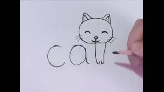 Disegnare un gatto nella scritta Cat, impara facile per bambini