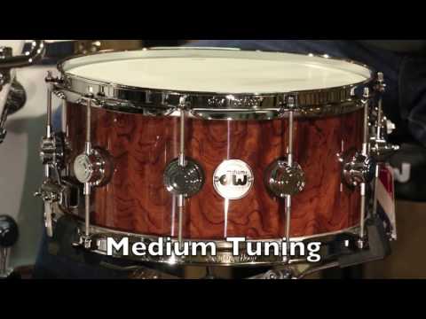 DW Collector's Exotic Snare, Pure Cherry Shell, Waterfall Bubinga Veneer, 6.5x14