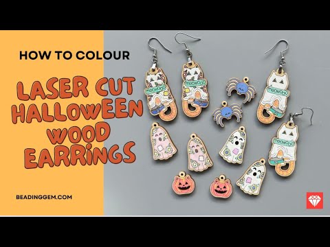 Video thumbnail showing color techniques for laser cut Halloween wood earrings