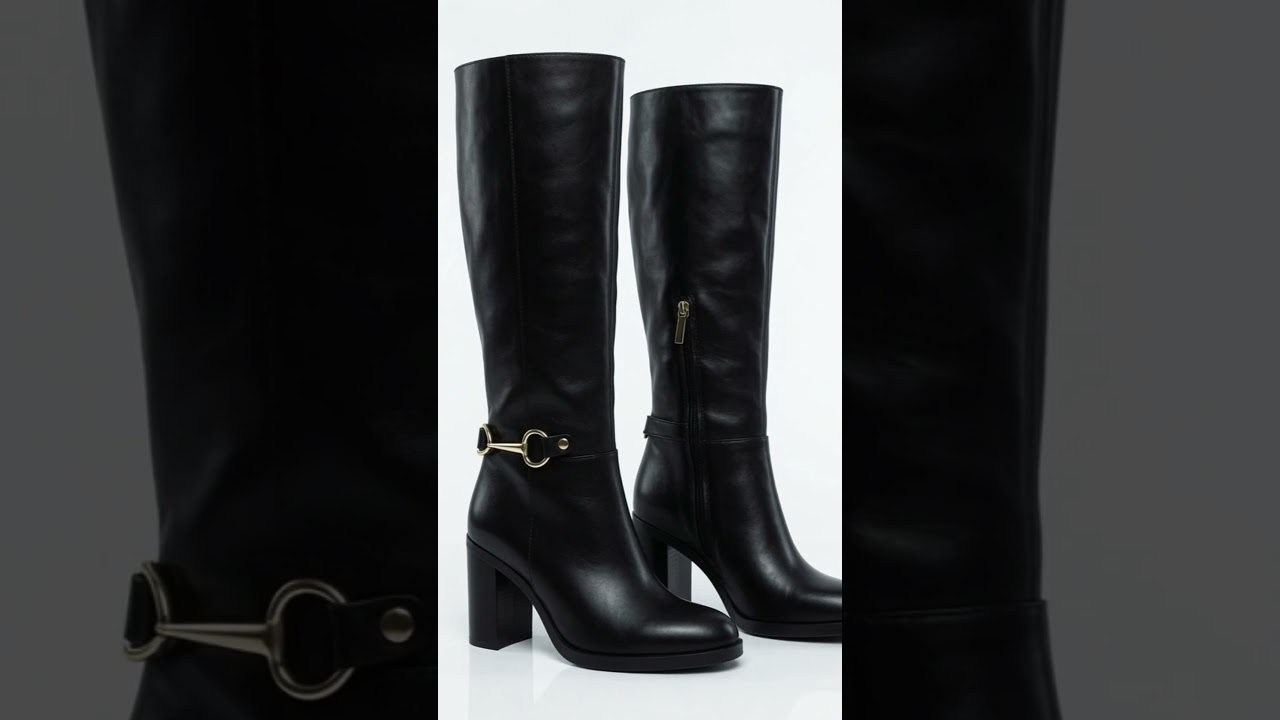 Bottes cavalières cuir noir mors talon — Aperçu vidéo