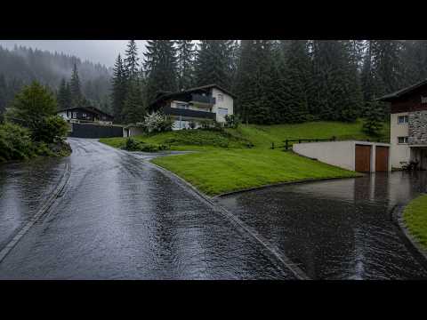 Rainy Day Walk Lake Davos Switzerland 4K POV | Moody Alpine Lake & Bridge | No Commentary