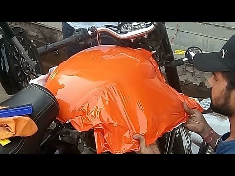 Royal Enfield tank orange vinyl wrapping Video