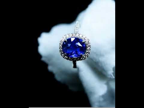 White gold 3.69 carat cushion blue sapphire diamond ring