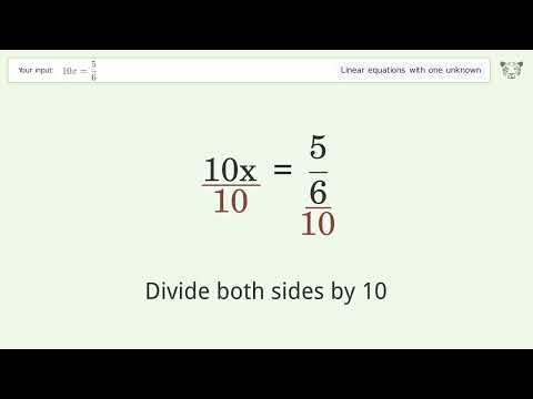 Linear equation with one unknown: Solve 10x=5/6 step-by-step solution