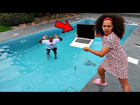 DAD'S MACBOOK PRO IN OUR SWIMMING POOL PRANK!!