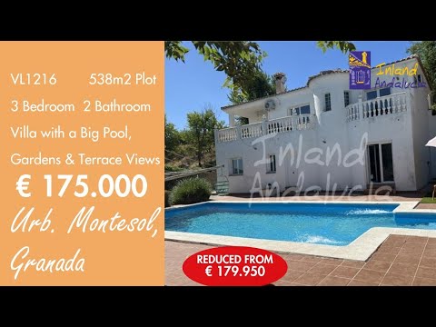 175K, 3 Bed  Villa with Big Pool, Gardens & Views Property for sale in Spain inland Andalucia VL1216