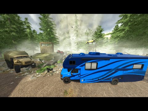Campers Hide from Tornado in Abandoned Army Base | Farming Simulator 25
