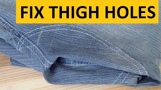 Jeans Repair | Fixing Rubbed Thigh Holes in Jeans - Crotch Area