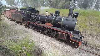 C17 967 Spirit of the Mary Valley goes underneath road-over-rail bridge at Hutchins Rd on Sat Mar 22