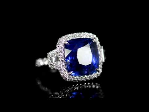 Certified 18.33ct Cushion Cut 'Cornflower' Ceylon Unheated Blue Sapphire and Diamond Ring