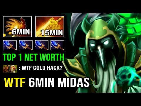 WTF 6Min Midas Necrophos Passive Farm Top 1 Net Worth with 910 GPM Instant 1 Shot Dota 2