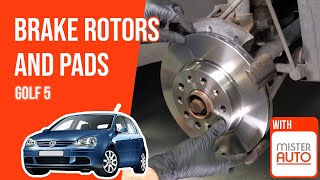 Youtube thumbnail of video "How to replace the front brake rotors and pads Golf 5 🚗"