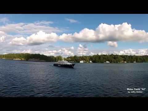 1000 Islands _ Motor Yacht A2 Anchored at the foot of Wellesley Island_ Aerial View