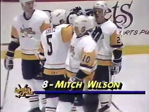 Mitch Wilson scores a goal against the Soviets in an exhibition game