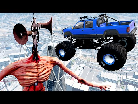Siren Head - Incredible High Speed ​​Jumping Into Siren Head #3  BeamNG Drive Fun Madness | Mad Cars