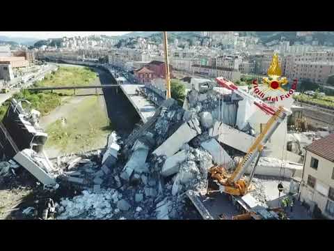 Drone Footage Shows Rescue Mission Underway After Bridge Collapses in Genoa