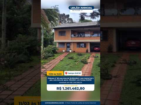 Chácara com 10.000,00m2 e Casa de 2 pavimentos | Campo Erê/SC | Leilão SP - 11/03/26 às 15h