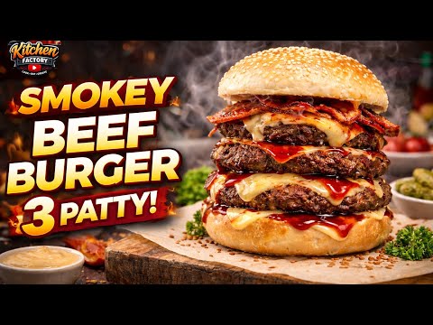 Ultimate Smokey Beef Burger | 3 Patty Juicy Burger Recipe | Street Style at Home