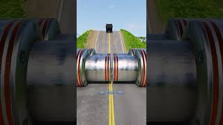 Colorful Cars & Longer Bus vs Giant Bollards BeamNG Drive #gameplay #shorts