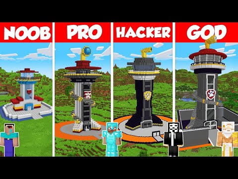 Paw Patrol Tower Build Battle Challenge - Noob vs Pro vs Hacker vs God - Minecraft Animation