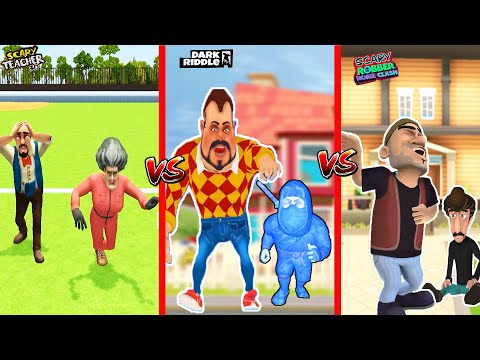 ÇILGIN KÖTÜLER KAPIŞIYOR 😱 Scary Teacher VS Dark Riddle VS Scary Robber Yeni