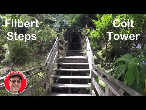 Climbing up Filbert Steps to Coit Tower