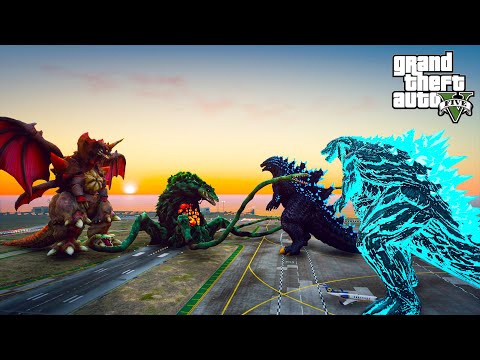Godzilla Earth and Godzilla BB vs Biolantte and Destroyah - GTA V Mods