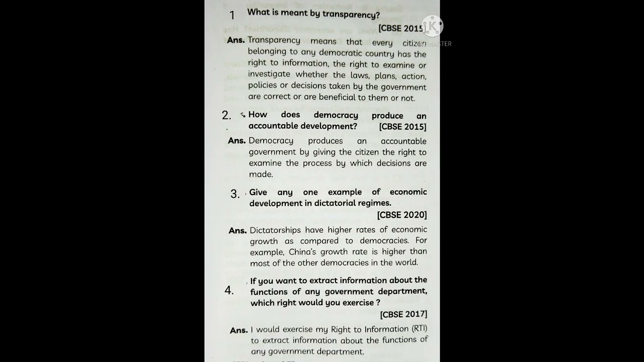 Important question of Outcomes of Democracy(Democratic Politics) Class 10
