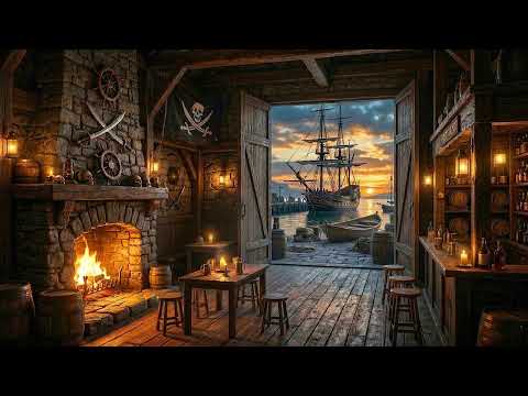 Cozy Pirate Ambience 🍻 | Sea Shanties & Gentle Waves in the Tavern | Great for D&D & Sleep