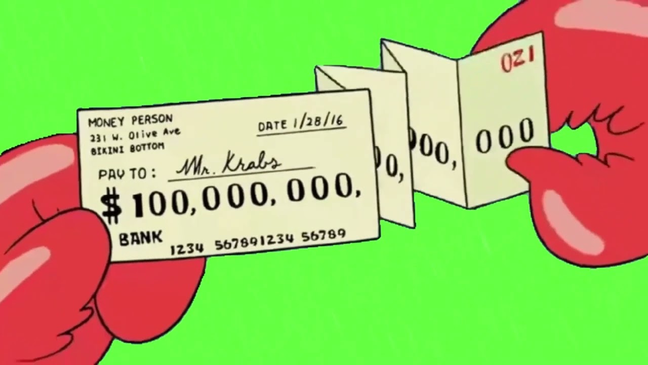 Mr. Krabs Gets A Check Green Screen