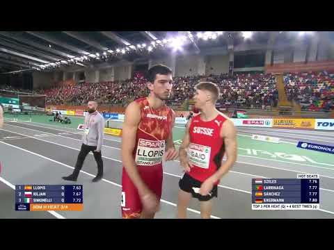 Men's 60m Hurdles Heat 3 at 2023 European Indoor Athletics Championships in Istanbul