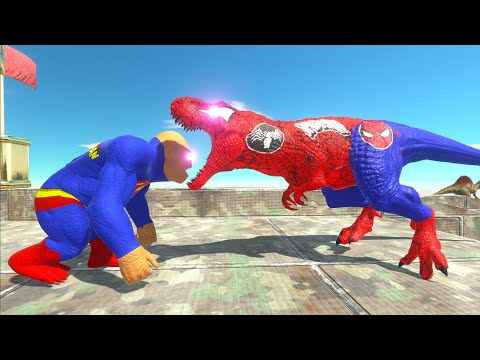 VENOM SPIDERMAN T-REX VS SUPERMAN GORO DEATH RUN - Animal Revolt Battle Simulator