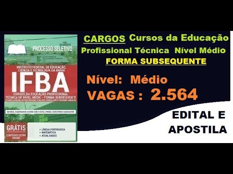 Edital Apostila Processo Seletivo IFBA 2019 Cargo Cursos da Educação Profissional   Subsequente
