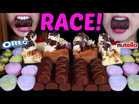 ASMR RACE! CRUNCHY MINI DOVE ICE CREAM BARS, RAINBOW MOCHI ICE CREAM, NUTELLA OREO CHEESECAKES 먹방